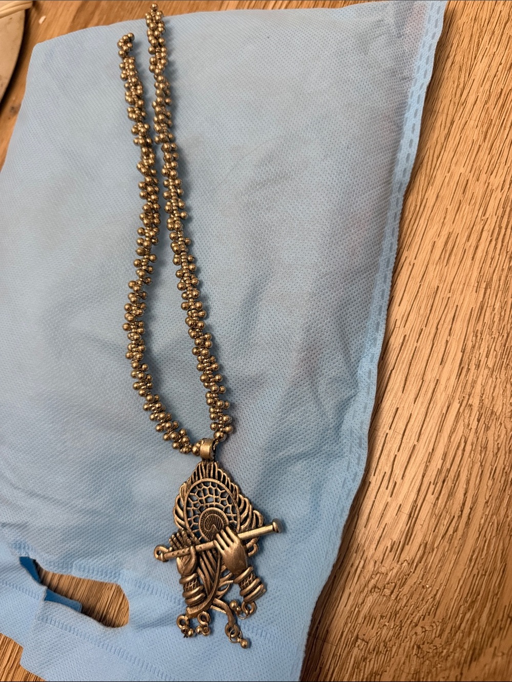 Antique silver Beaded Krishna Pendant Necklace